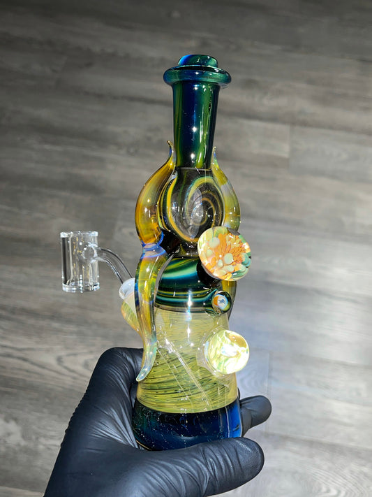 Fumed Disk Flask w/ NS Yellow Horns